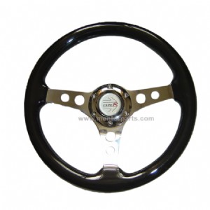Wooden Steering Wheel with Chrome Spoke for Racing Cars
