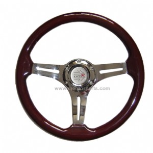 Wooden Steering Wheel with Silver Spoke for Racing Cars